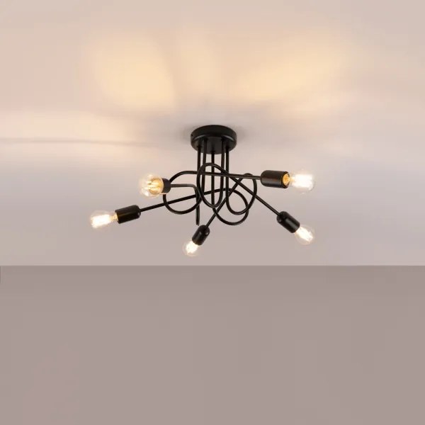 Sollux SL.1435 - Lampadario a plafone LOOP 5xE27/15W/230V nero