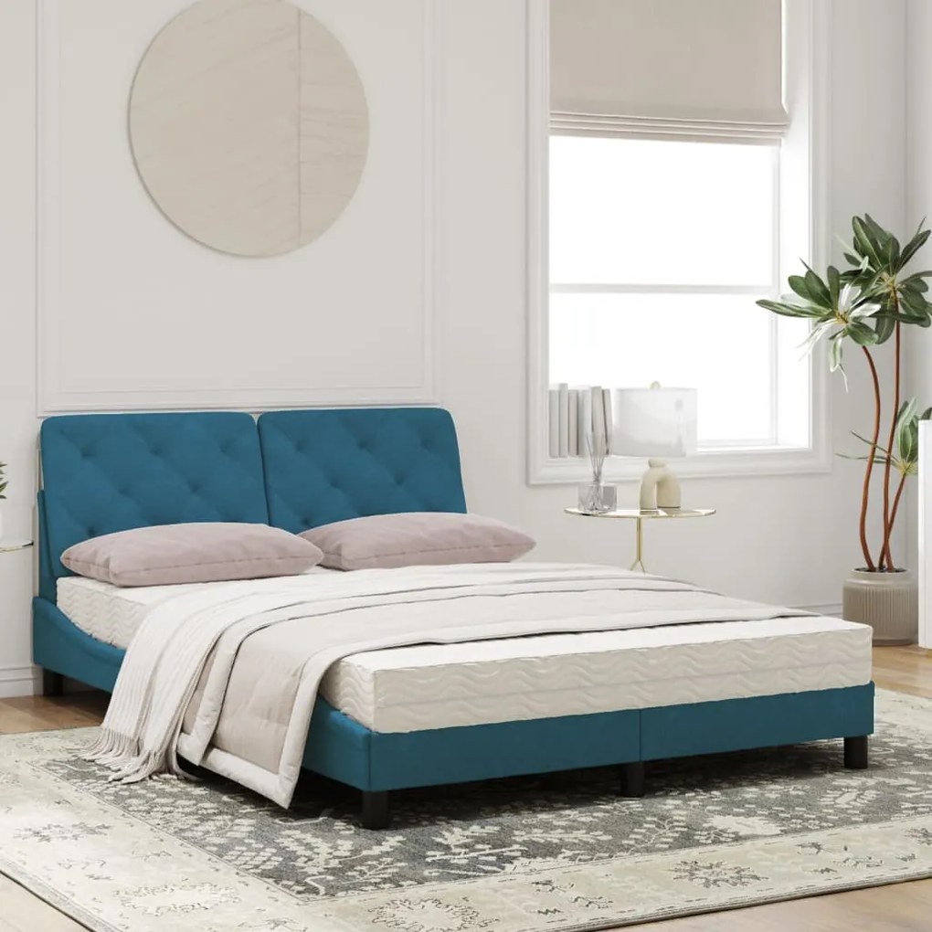 Letto con materasso blu 140x190 cm in velluto