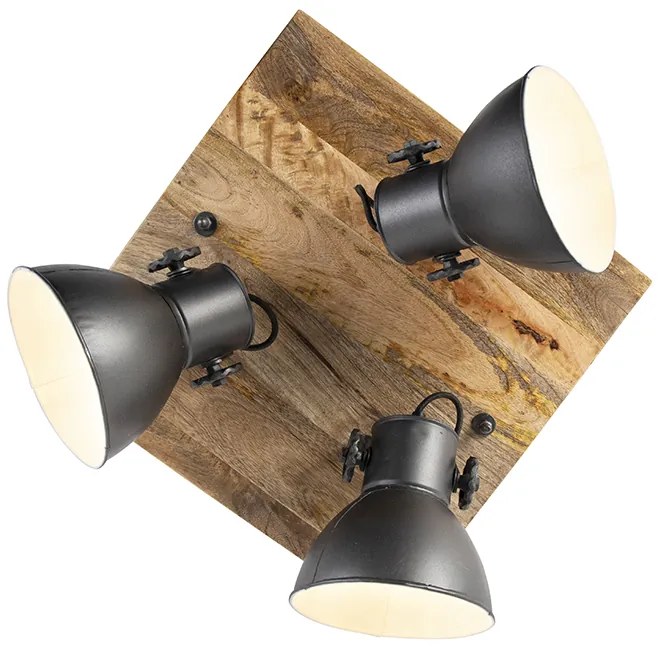 Faretto industriale grigio scuro con legno di mango 3 luci - Mangoes