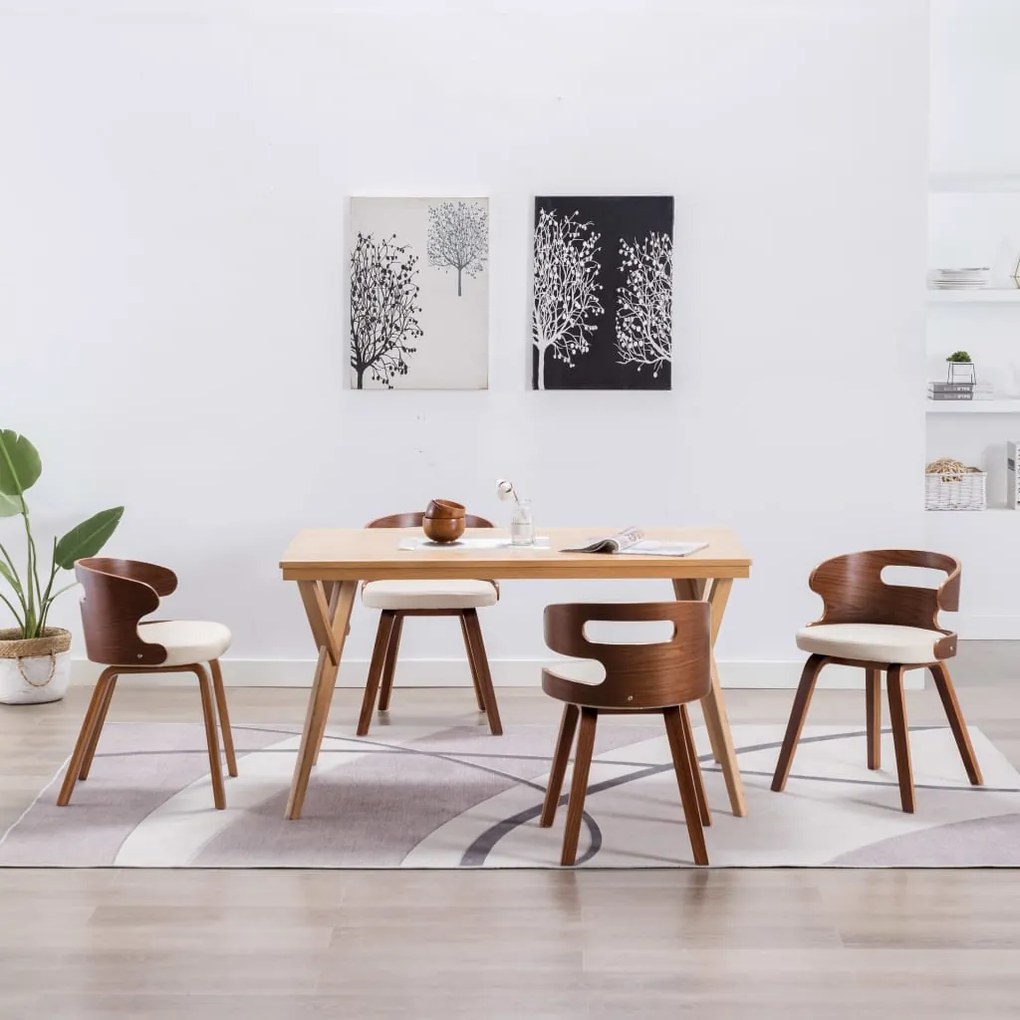 Sedie Da Pranzo 4 Pz İn Legno Curvato E Similpelle Crema /