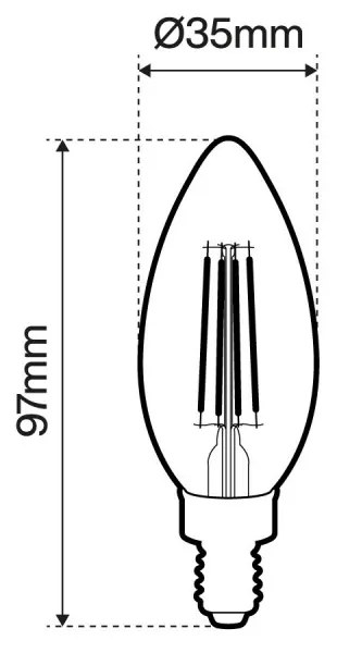 Lampada LED E14 6W a Filamento 140 lm/W, Dimmerabile - C35 Colore  Bianco Caldo 2.700K