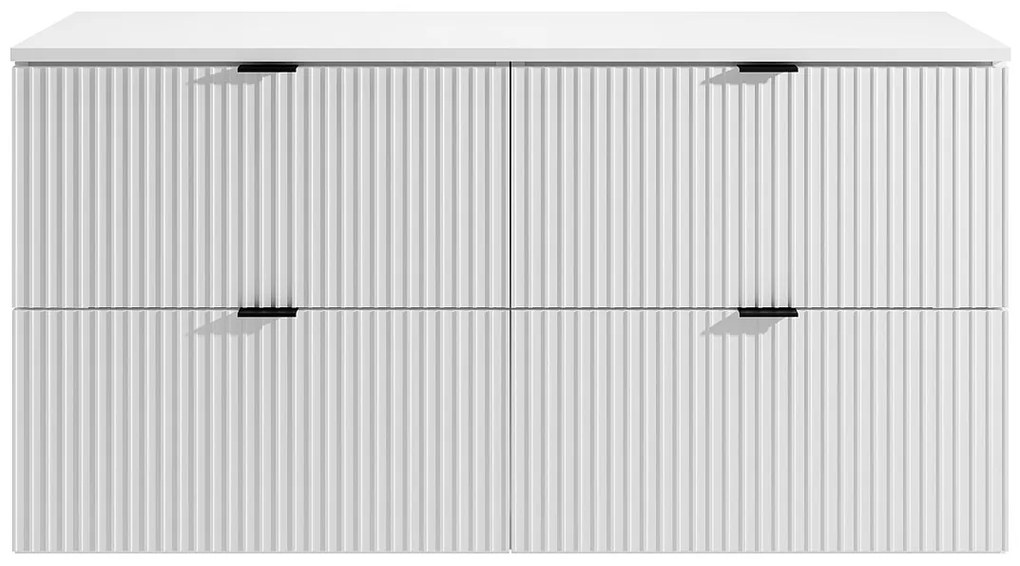 Mobile sotto lavabo sospeso con scanalature con piano - Bianco opaco - 120 cm - ZEVINI