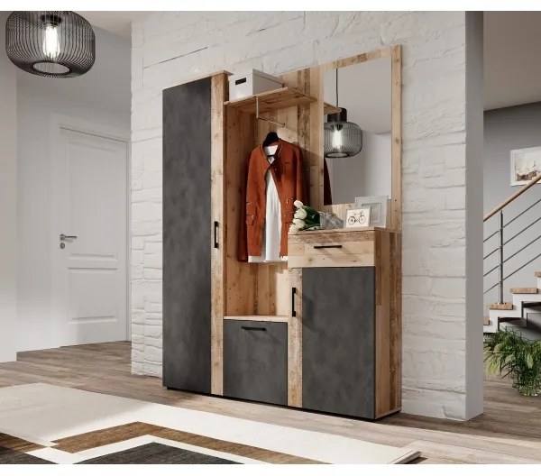 Mobile per ingresso con specchio NOLAN, marrone/grafite