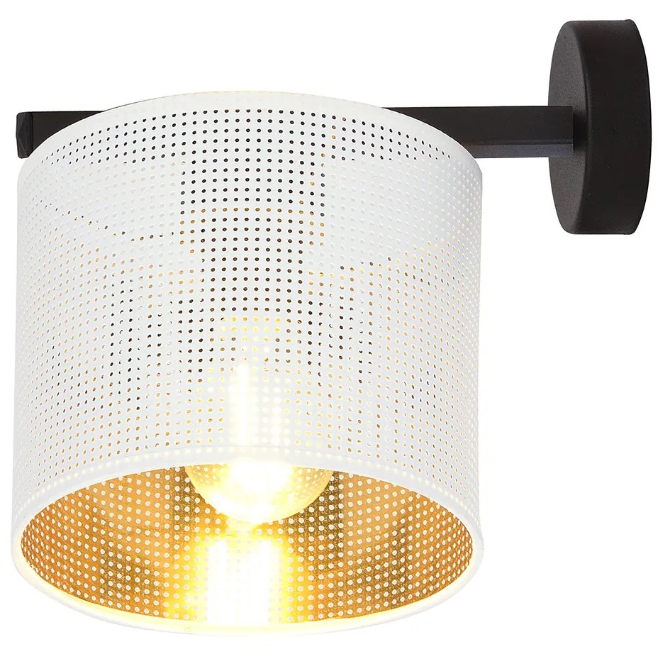 Applique Industrial 1 Luce Cigno In Acciaio Bianco E Paralume A Cilindro Oro
