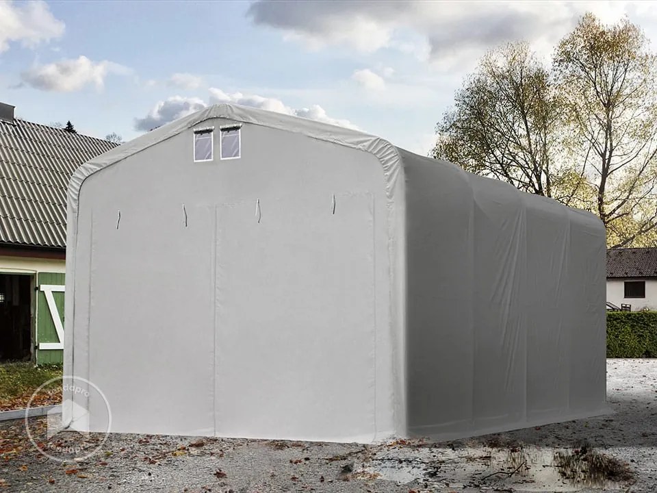 TOOLPORT 5x8m tenda garage 2,6m, PVC 850, grigio, con statica (sottofondo in cemento) - (99528)