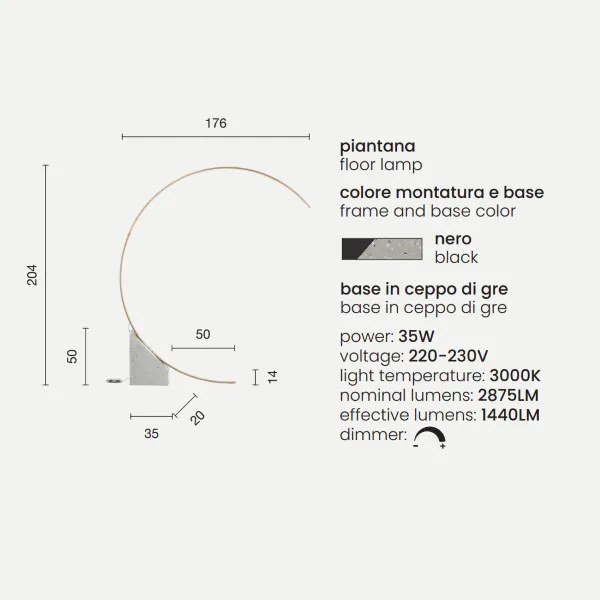 Piantana LED in metallo Nero con base in ceppo di Grč RUNE 176x204 cm