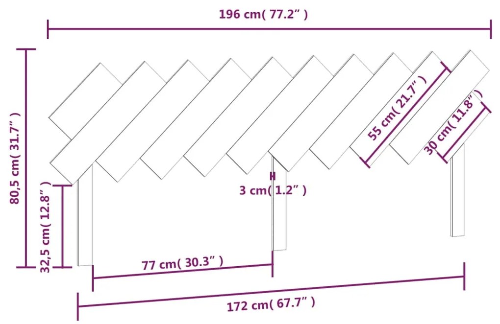 Testiera per Letto Grigia 196x3x80,5 cm Legno Massello di Pino