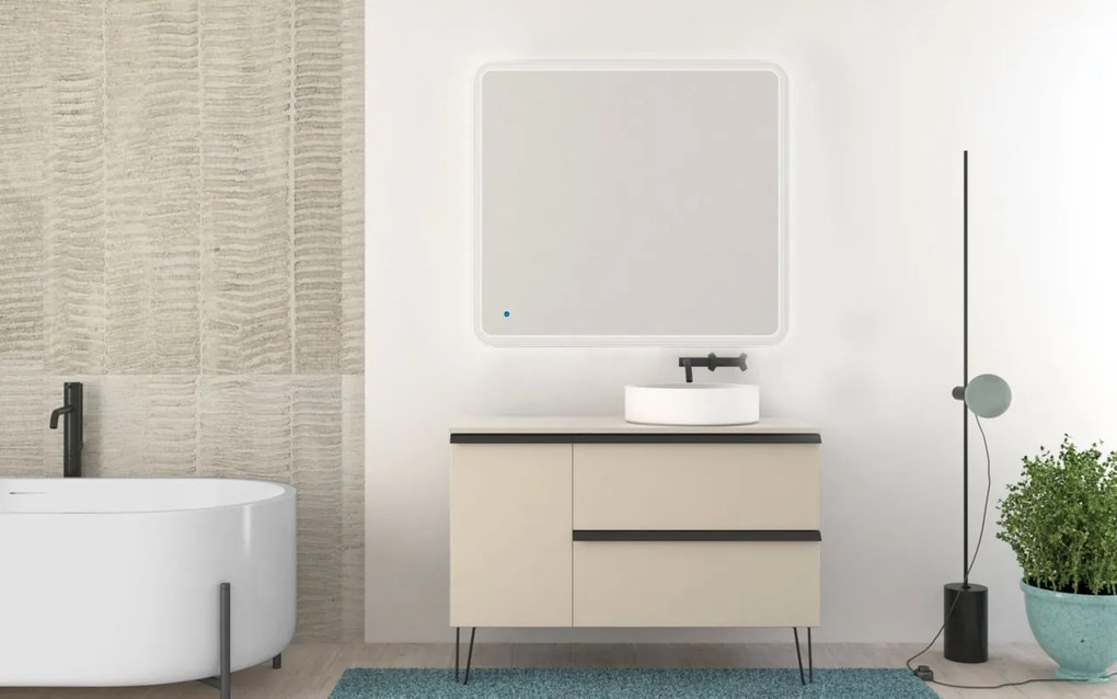 Mobile da bagno sospeso sotto lavabo Rodi L 105 x H 57 x P 46 cm beige laccato opaco, 3 cassetti BADEN HAUS