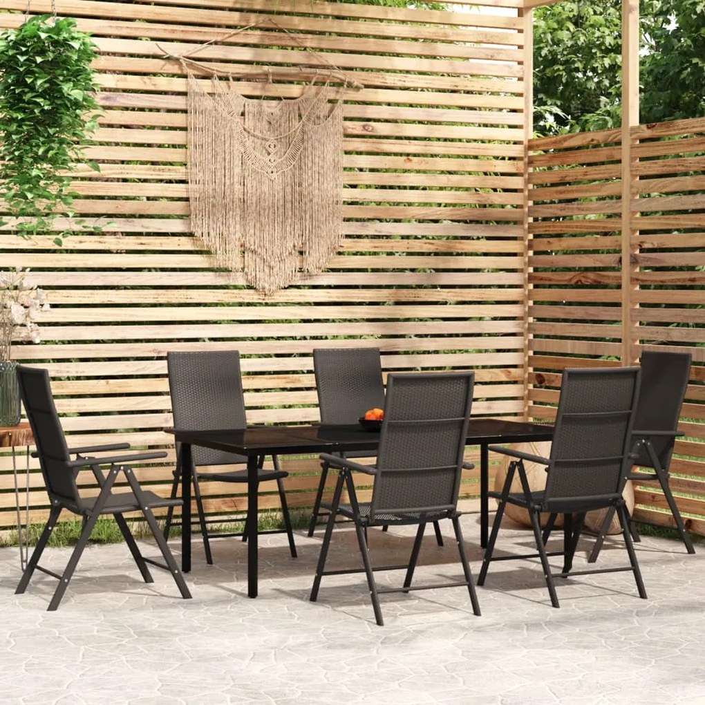 Set mobili da pranzo per giardino 7 pz nero