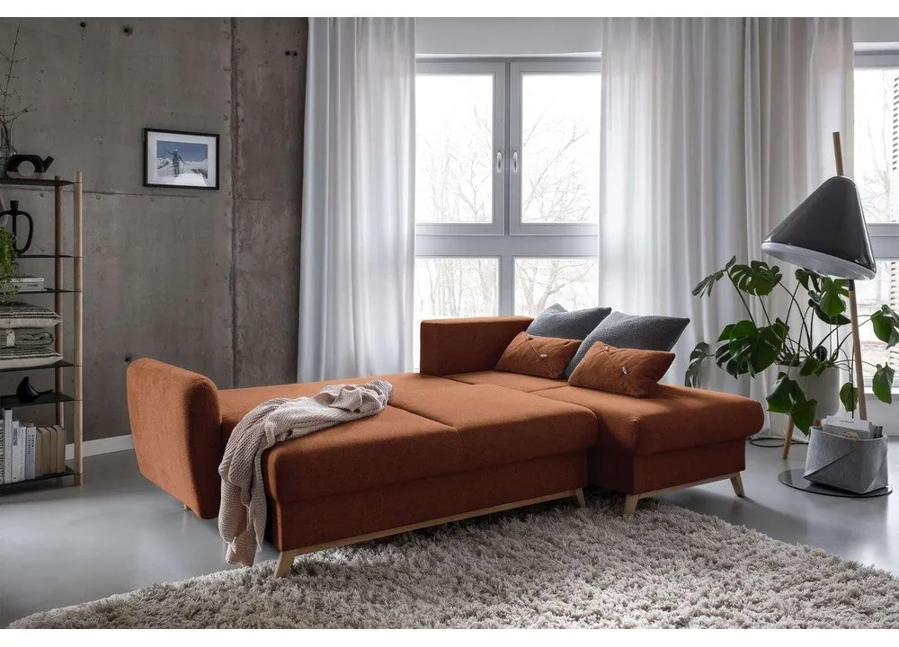 Divano letto angolare in mattoni arancioni, angolo destro Scandic Lagom - Miuform