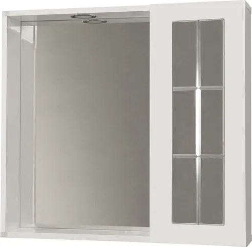 Specchiera contenitore con anta inglesina e luce Led Bianco Lucido 68 cm