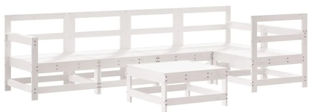 Set Divani da Giardino 6pz con Cuscini in Legno Massello Bianco