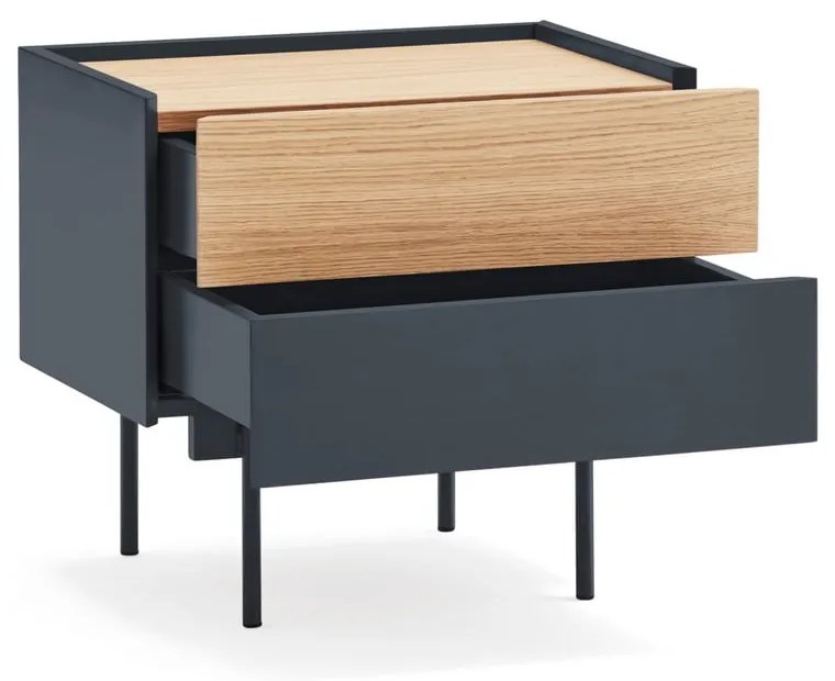 comodino in rovere decorato in colore antracite-naturale Otto - Teulat