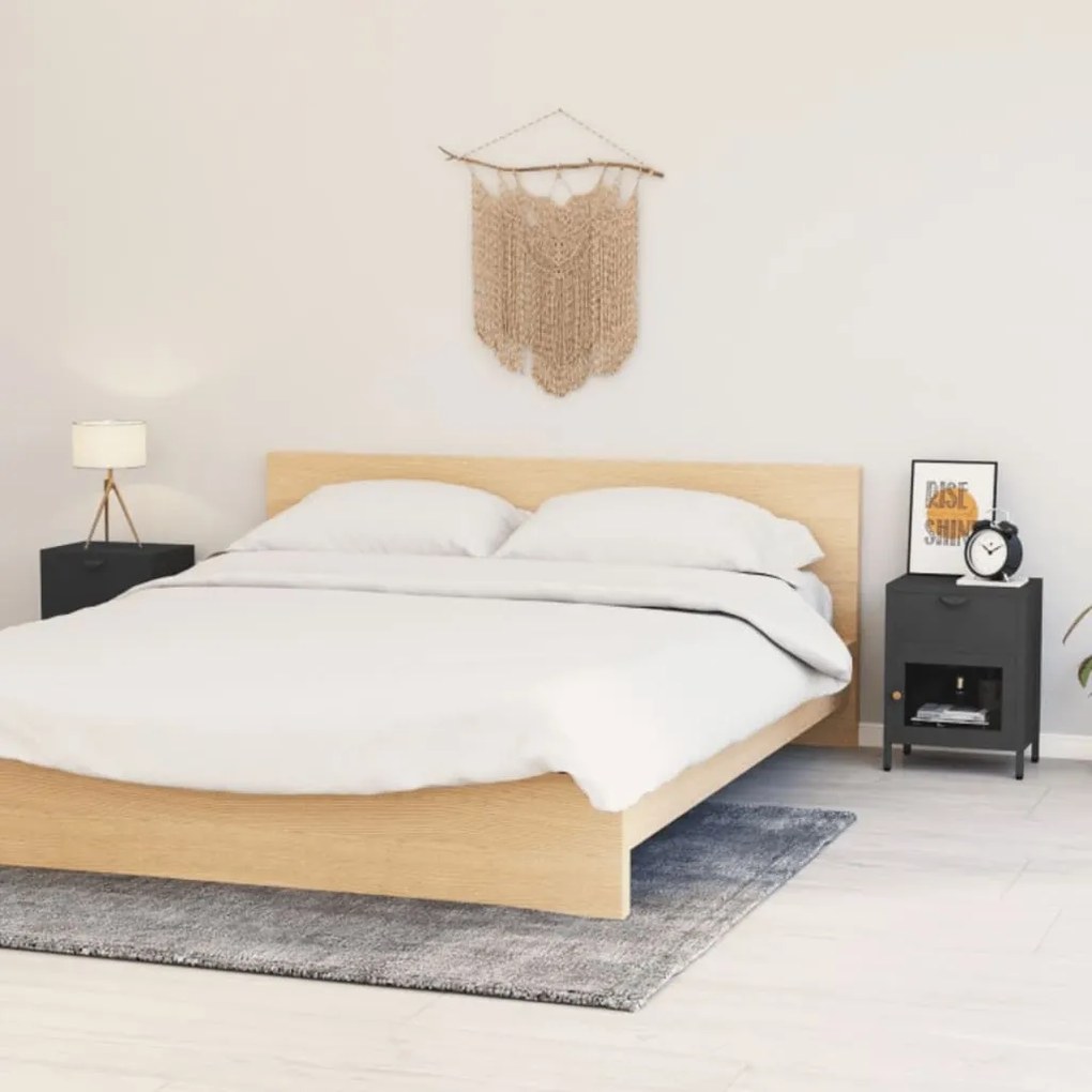 Comodini 2 Pz Antracite 40x30x54,5 Cm İn Acciaio E Vetro /
