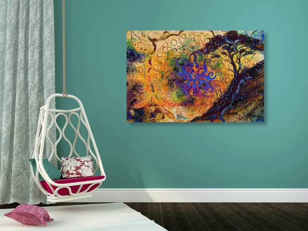 Quadro su tela – Albero con sfondo orientale