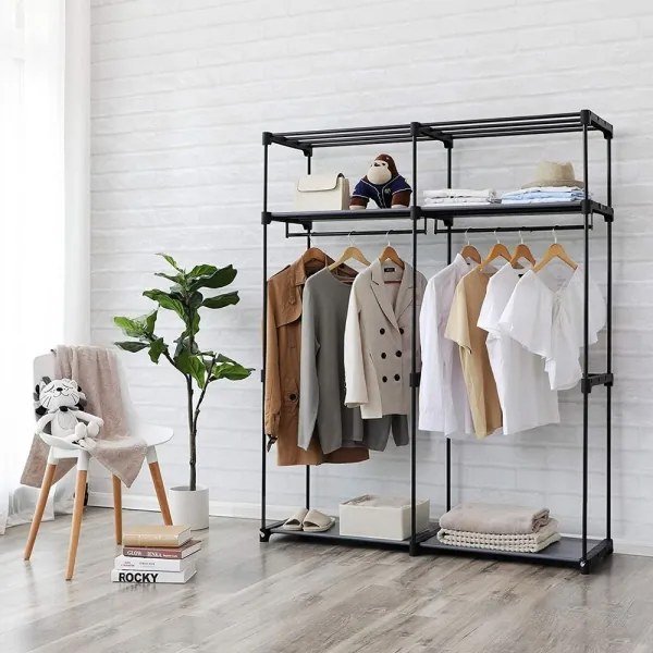 Armadio salvaspazio in tessuto con ripiani e asta appendiabiti MATIS 140x174 cm grigio