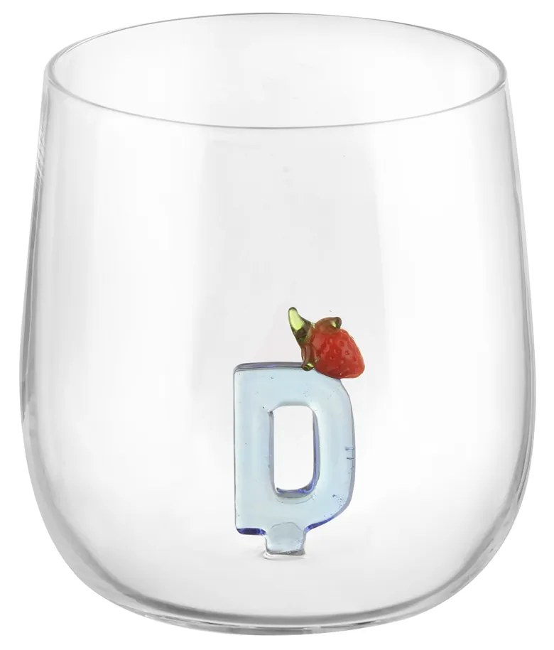 Bicchiere lettera D fragola in vetro borosilicato design Benny Setti