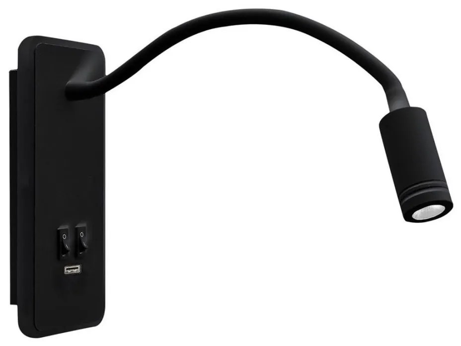 LED Lampada flessibile da parete con base USB 1xLED/8W+1xLED/2W/230V nero