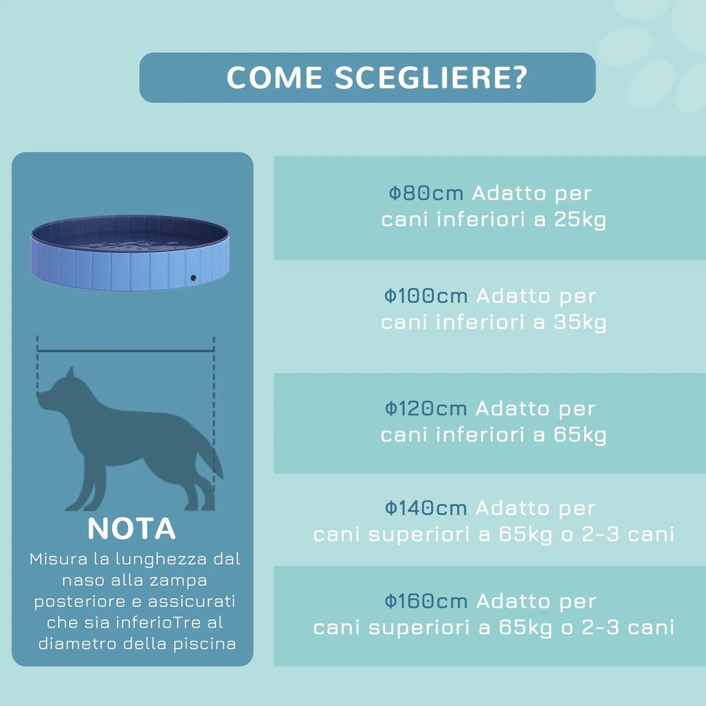 Piscina Pieghevole per Cani in PVC Azzurro Ø160x30h cm...
