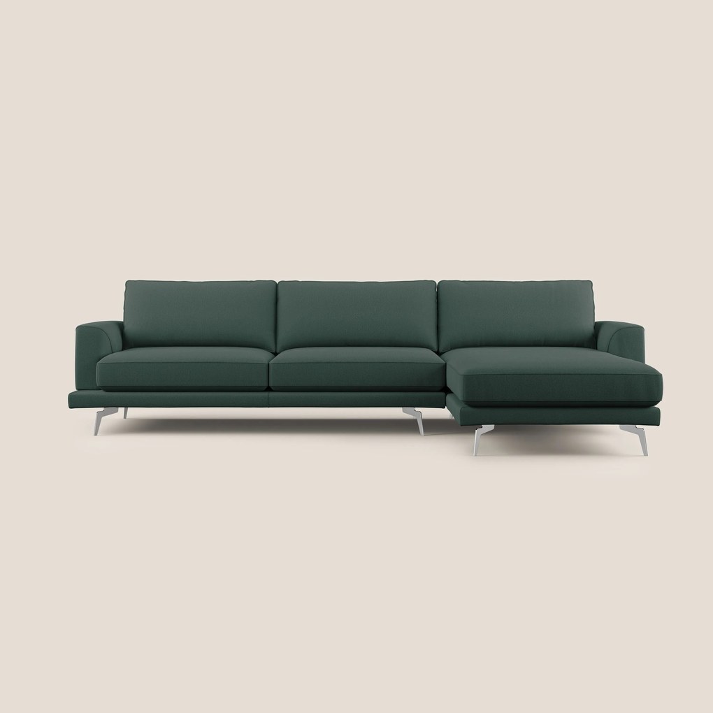 Dorian divano moderno angolare con penisola in tessuto morbido antimacchia T05 collezione Autunno verde 268 cm Sinistro