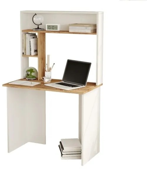 Scrivania Libreria Con Mensole E Scaffali 90x52x149H Rovere E Bianco Bremen
