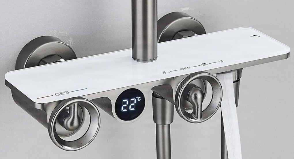 Sistema doccia esterno ELT1104 termostatico digitale a 4 uscite, grigio canna di fucile — Nero opaco