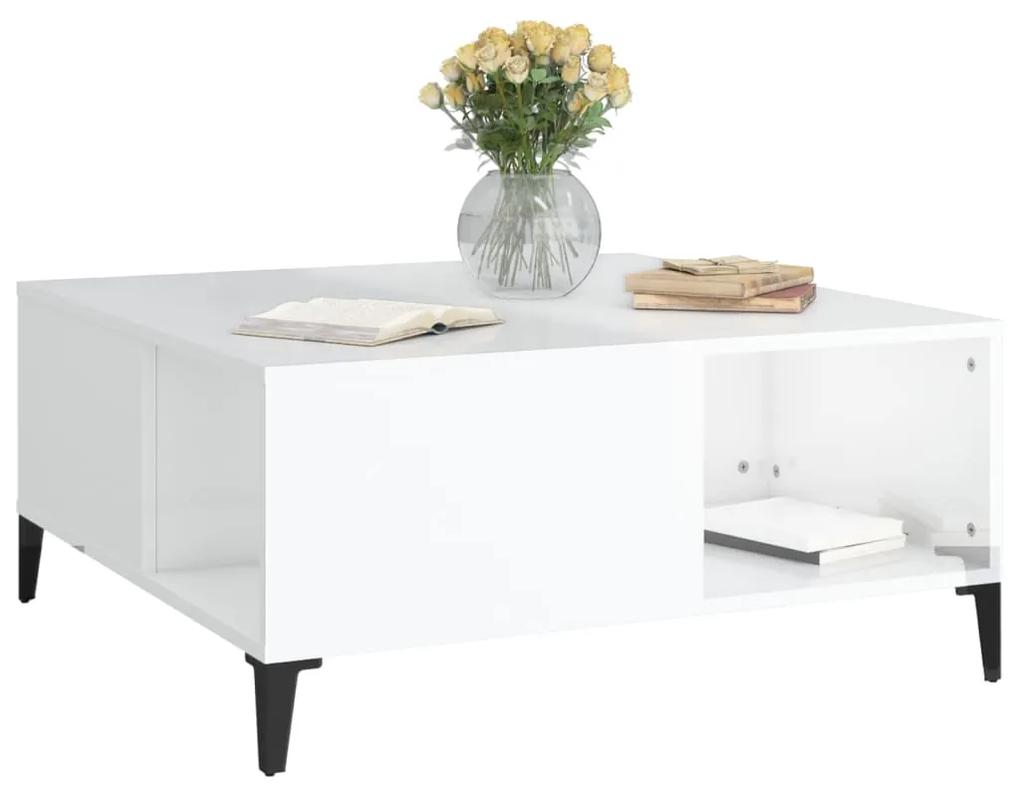 Tavolino salotto bianco lucido 80x80x36,5 cm legno multistrato