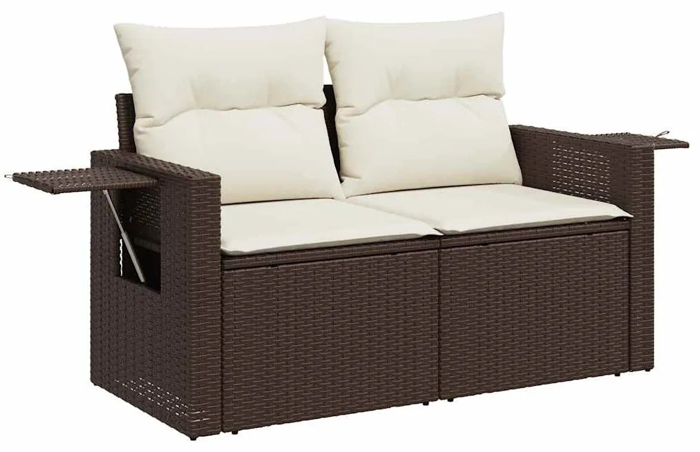Set divani da giardino 9pz con cuscini marrone in polyrattan