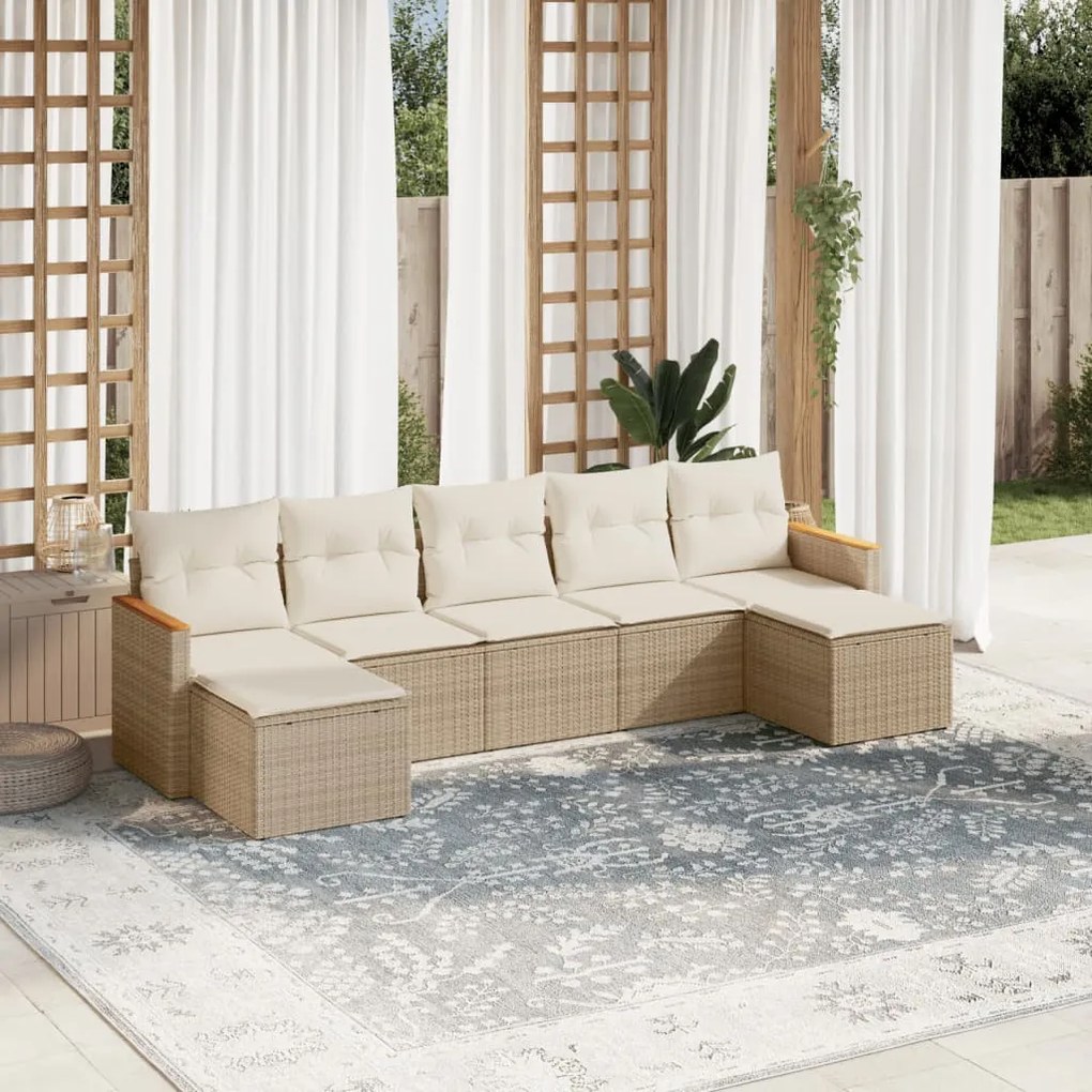 Set Divani da Giardino 7 pz con Cuscini Beige in Polyrattan