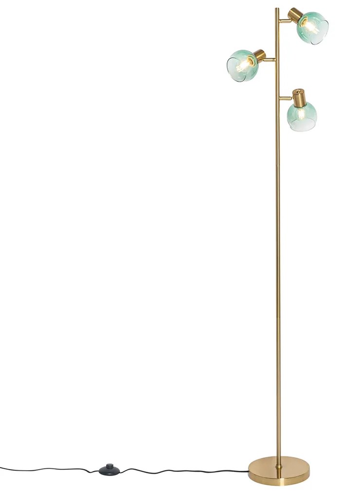 Lampada da terra Art Déco oro con vetro verde 3 luci - Vidro