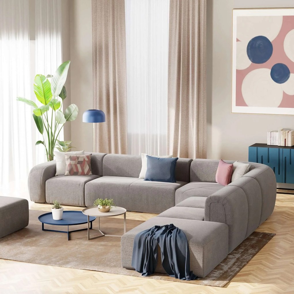 BonBon divano angolare componibile e modulare - tessuto smacchiabile T23 grigio