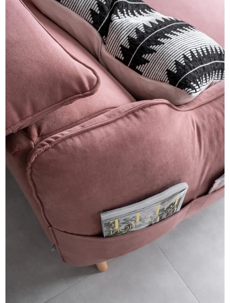 Divano letto angolare in velluto rosa chiaro (angolo destro) Sweet Harmony - Miuform