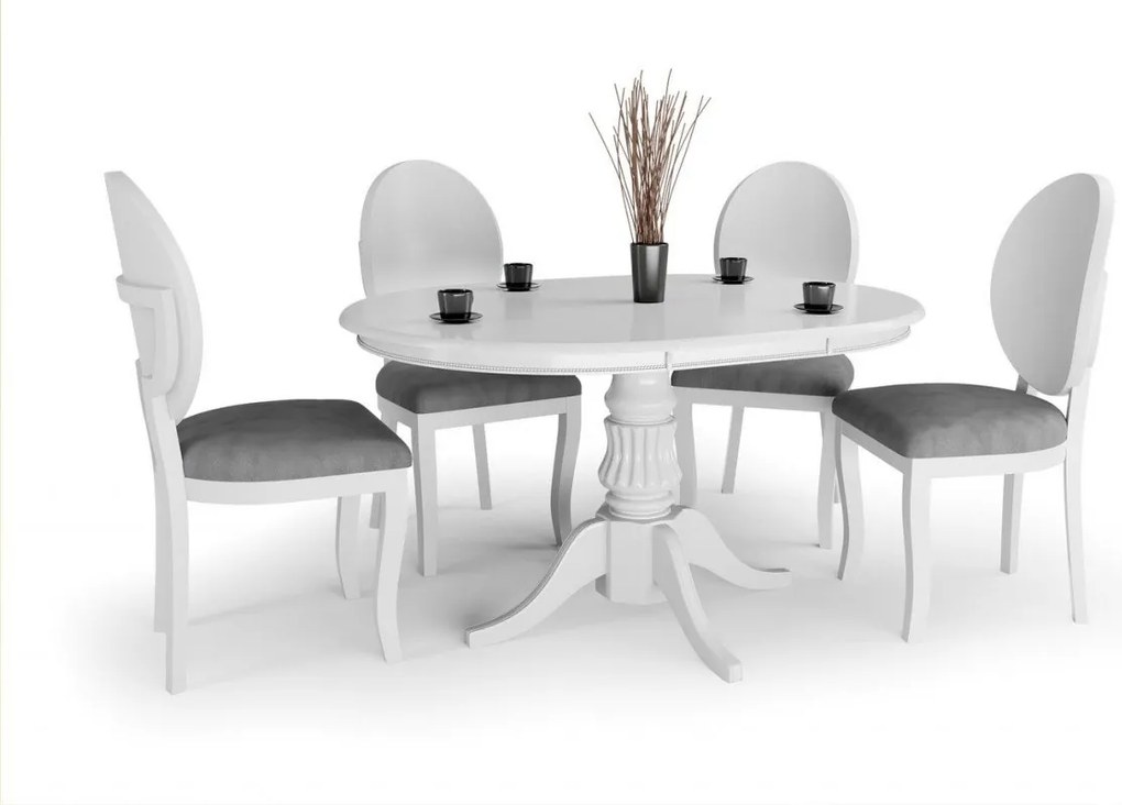 Set tavolo allungabile William bianco L90-124 cm + 4 sedie Verdi grigio/bianco
