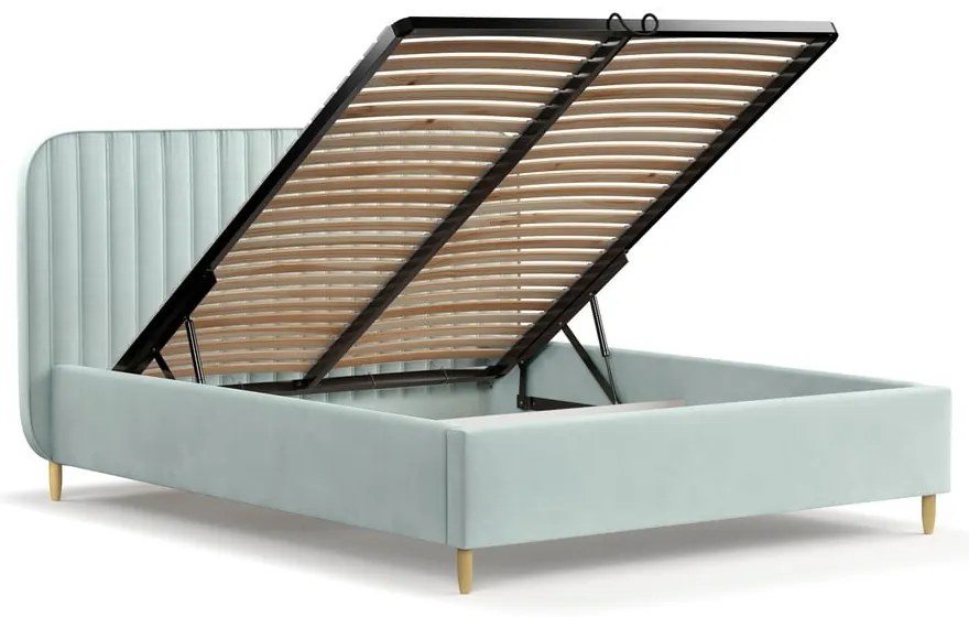 Letto matrimoniale imbottito color menta con spazio contenitivo e rete 140x200 cm Noto - Maison de Rêve