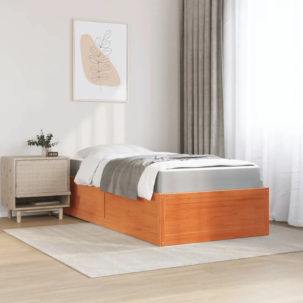 Letto con materasso marrone cera 90x190cm legno massello pino