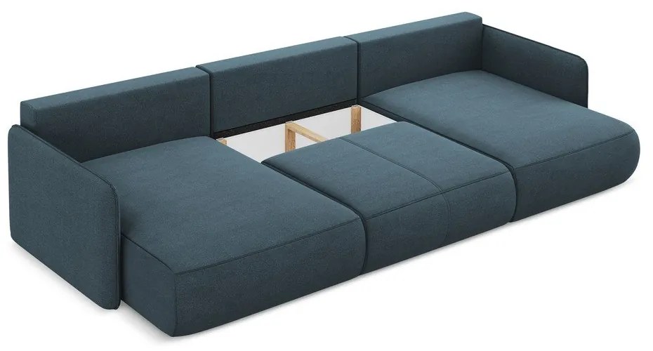 Divano angolare blu allungabile/con contenitore Nanea – Makamii