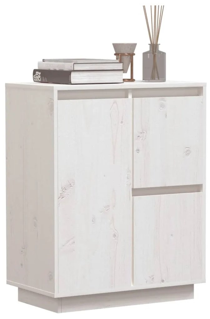 Credenza bianca 60x34x75 cm in legno massello di pino