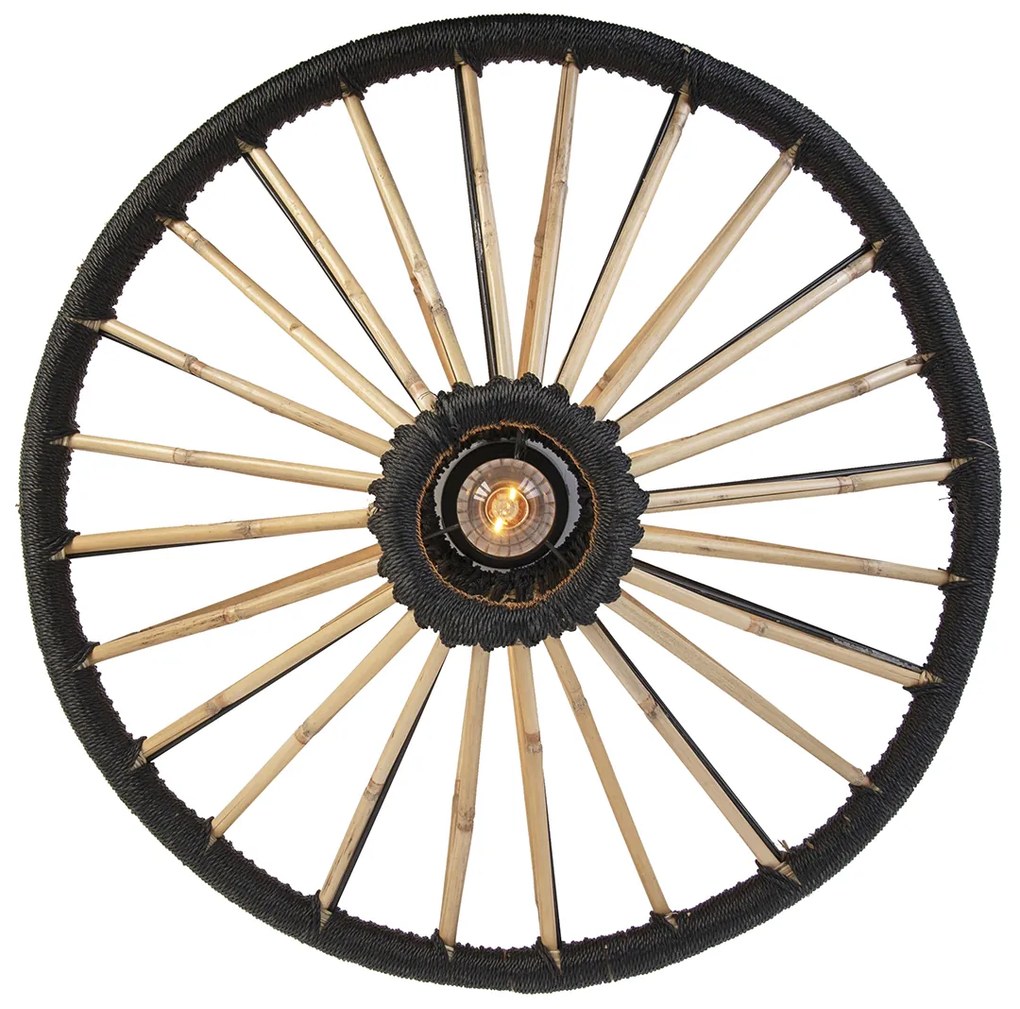 Lampadario orientale in bambù con nero 60 cm - Evalin