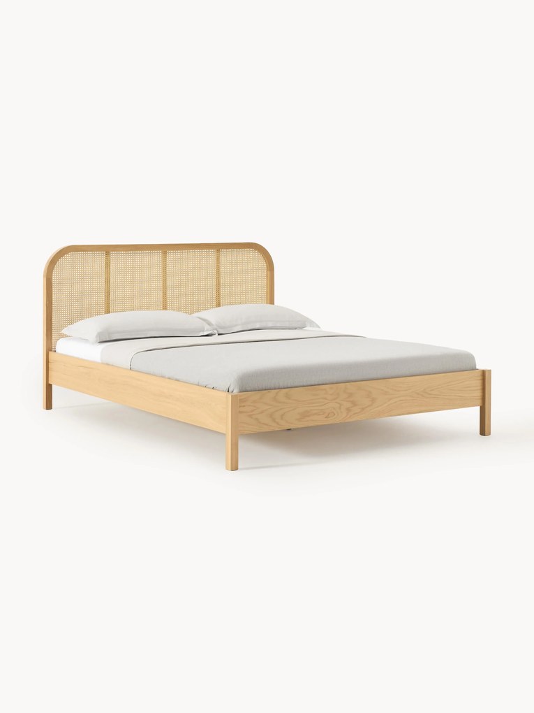 Letto in legno con testiera in vimini Jones