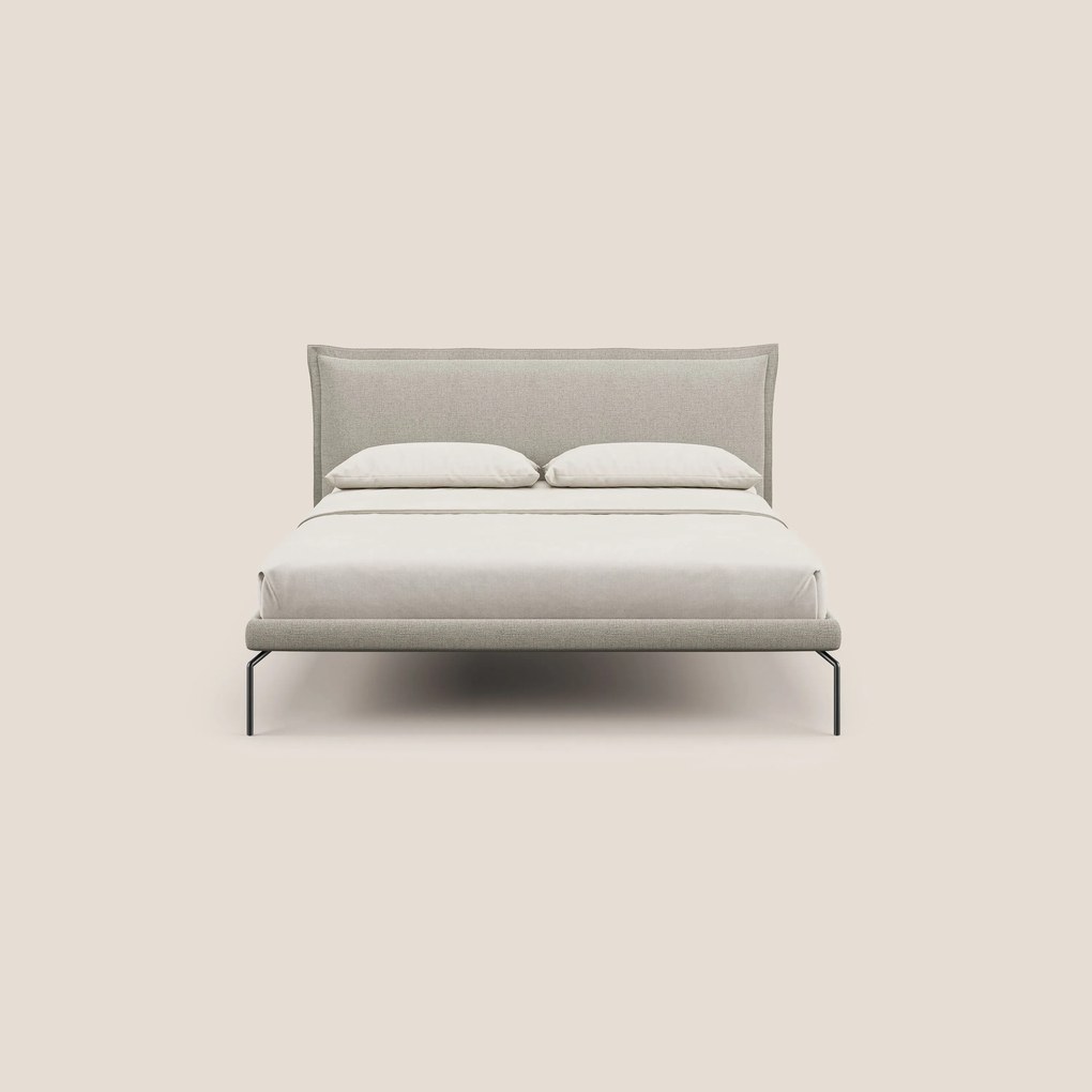 Eric letto imbottito design minimal in morbido tessuto impermeabile T14 tortora