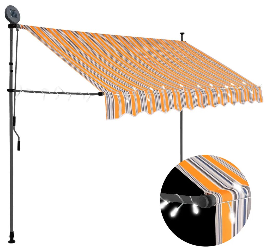 Tenda Da Sole Retrattile Manuale Con Led 250 Cm Gialla E Blu /
