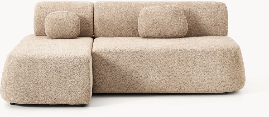 Divano letto angolare in teddy-bouclé con contenitore Pao