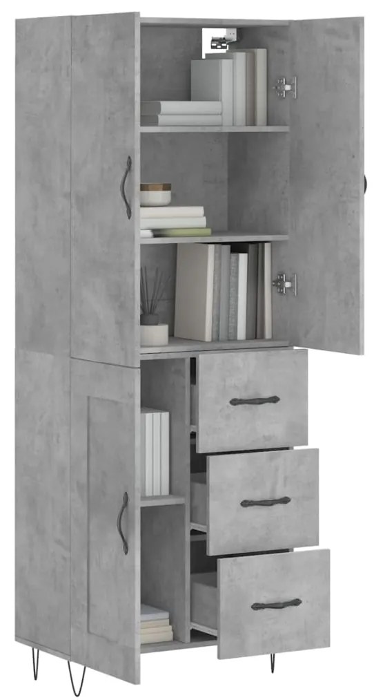 Credenza Grigio Cemento 69,5x34x180 cm in Legno Multistrato