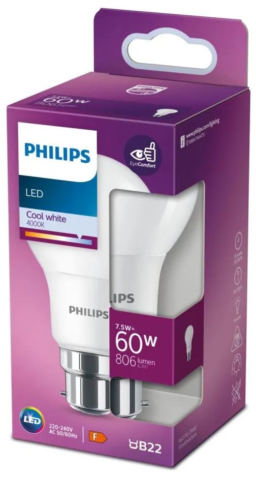 Lampadina LED Philips A60 B22/7,5W/230V 4000K