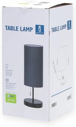 Aigostar - Lampada da tavolo con porta USB 1xE27/40W/230V nero