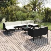 Set Divani da Giardino 10 pz con Cuscini in Polyrattan Nero cod mxl 38483