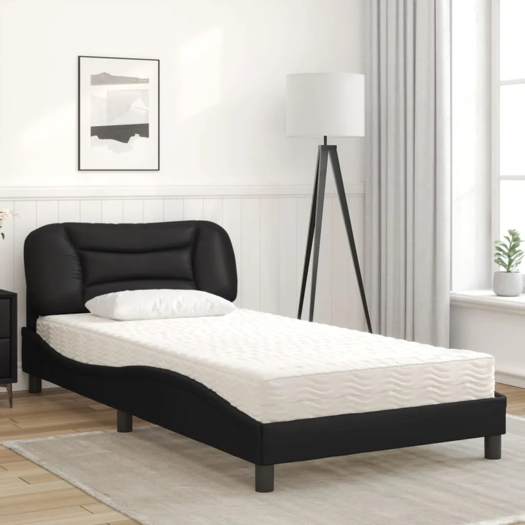 Letto con materasso nero 100x200 cm in similpelle