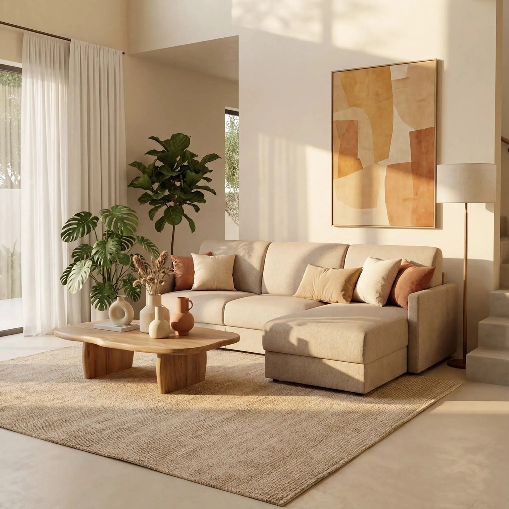 TOMMY Divano Letto con penisola contenitore - design minimal e sfoderabile in tessuto smacchiabile simil cotone T33