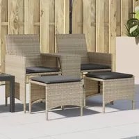 Divano Giardino 2Posti Tavolo Sgabelli Grigio Chiaro Polyrattan 4003895