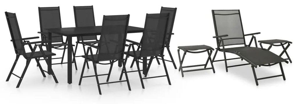 Set da pranzo da giardino 10 pz nero e antracite